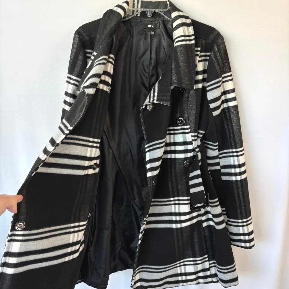 BCX Coat Black & White Plaid L Belted Statement Maximalist Art to Wear - Picture 6 of 10